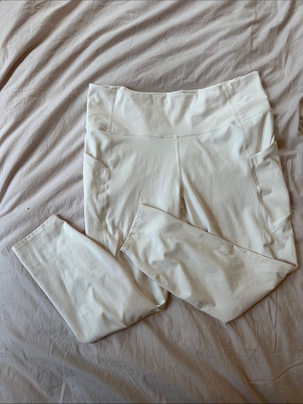 Fabletics Cream High-Rise Leggings with Side Pockets